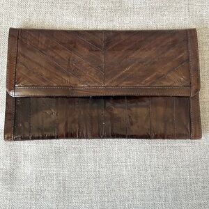 Vintage 70's dark brown eel skin organizer clutch